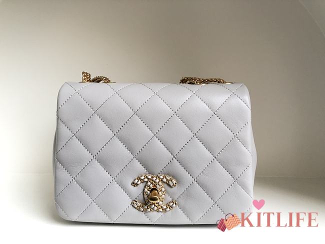 Kitlife Chanel Flap Bag Lambskin Grey - 20x15x6cm - 1