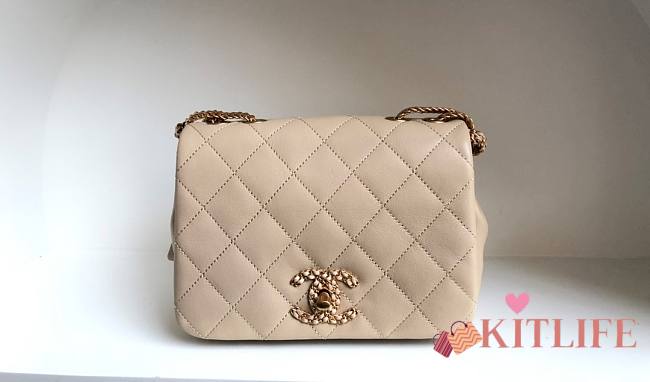 	 Kitlife Chanel Flap Bag Lambskin Beige - 20-15-6Cm - 1