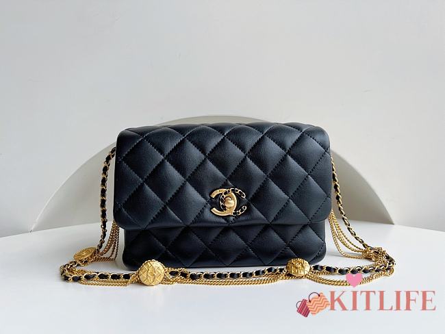 Kitlife Chanel Mini Lambskin Flap Black Bag - 15 × 20 × 9 cm - 1