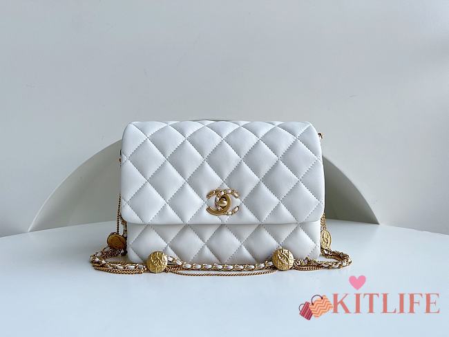 Kitlife Chanel Mini Lambskin Flap White Bag - 15 × 20 × 9 cm - 1