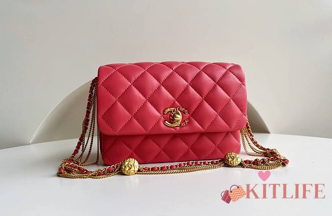 Kitlife Chanel Mini Lambskin Flap Red Bag - 15 × 20 × 9 cm - 1