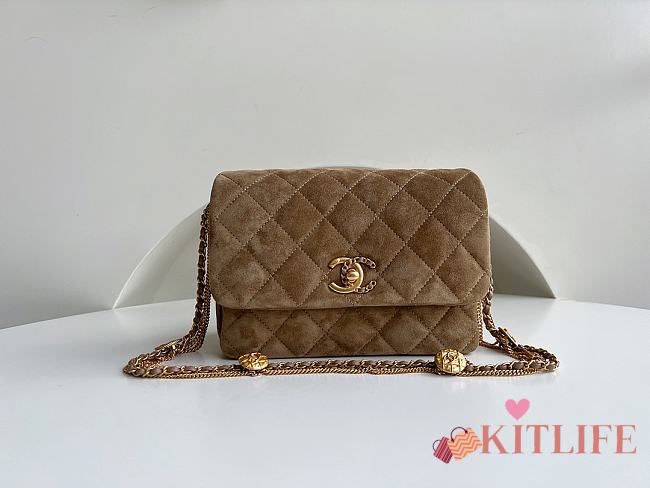 Kitlife Chanel Mini Velvet Flap Brown Bag - 15 × 20 × 9 cm - 1