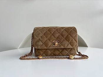 Kitlife Chanel Mini Velvet Flap Brown Bag - 15 × 20 × 9 cm