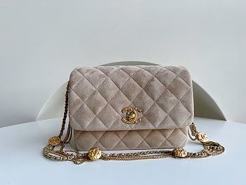 	 Kitlife Chanel Mini Velvet Flap Beige Bag - 15 × 20 × 9 cm