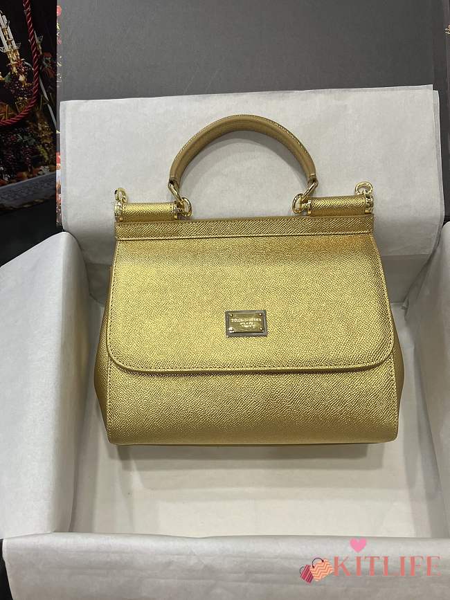 Kitlife Dolce & Gabbana Medium Sicily Tote Gold Leather Tote Bag - 25×20×12cm - 1