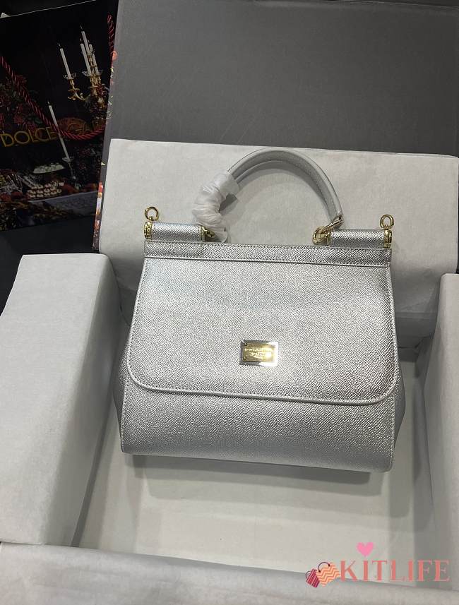 Kitlife Dolce & Gabbana Medium Sicily Tote Silver Leather Tote Bag - 25×20×12cm - 1