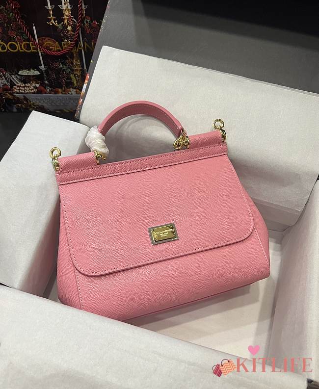 	 Kitlife Dolce & Gabbana Medium Sicily Tote Pink Leather Tote Bag - 25×20×12cm - 1