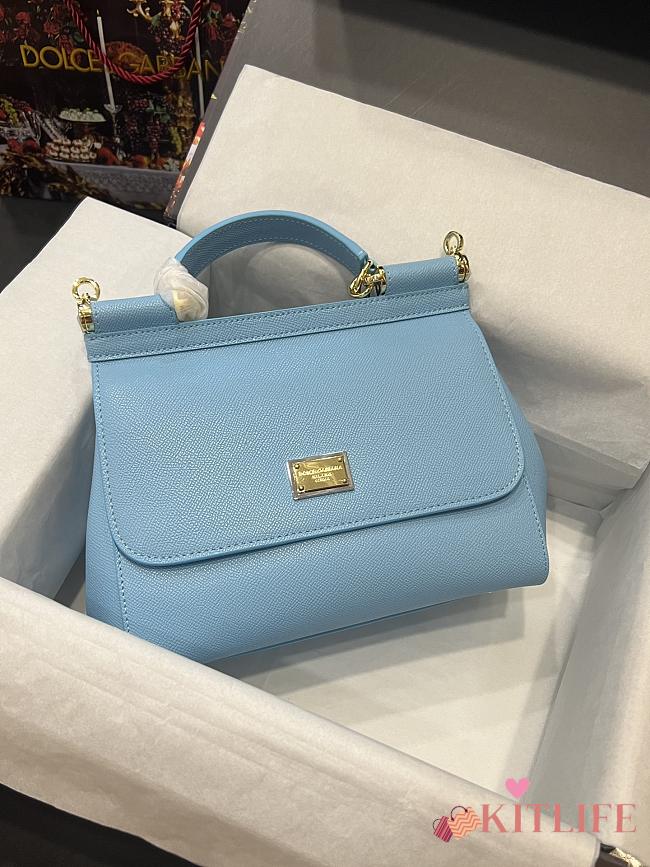 	 Kitlife Dolce & Gabbana Medium Sicily Tote Blue Leather Tote Bag - 25×20×12cm - 1