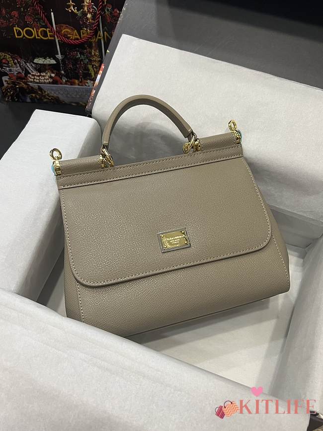 	 Kitlife Dolce & Gabbana Medium Sicily Tote Grey Leather Tote Bag - 25×20×12cm - 1