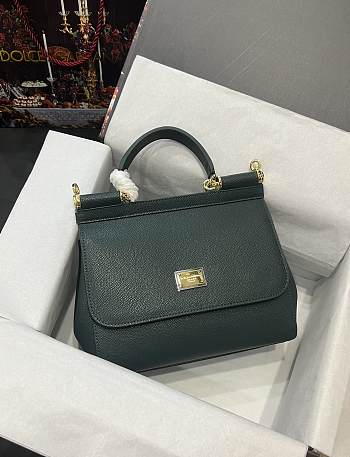 	 Kitlife Dolce & Gabbana Medium Sicily Tote Green Leather Tote Bag - 25×20×12cm