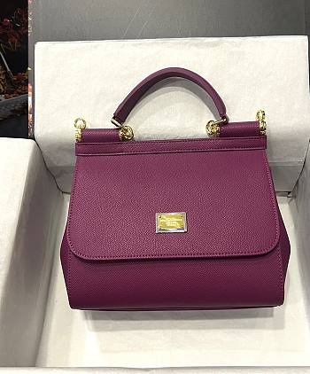 	 Kitlife Dolce & Gabbana Medium Sicily Tote Purple Leather Tote Bag - 25×20×12cm