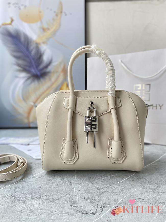 Kitlife Givenchy Antigona Lock mini white leather top handle bag - 23*27*13cm - 1