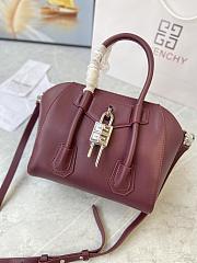 	 Kitlife Givenchy Antigona Lock mini burgundy leather top handle bag - 23*27*13cm - 5