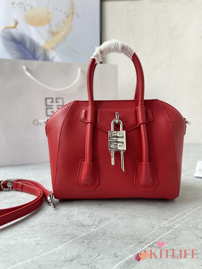 	 Kitlife Givenchy Antigona Lock mini red leather top handle bag - 23*27*13cm - 1