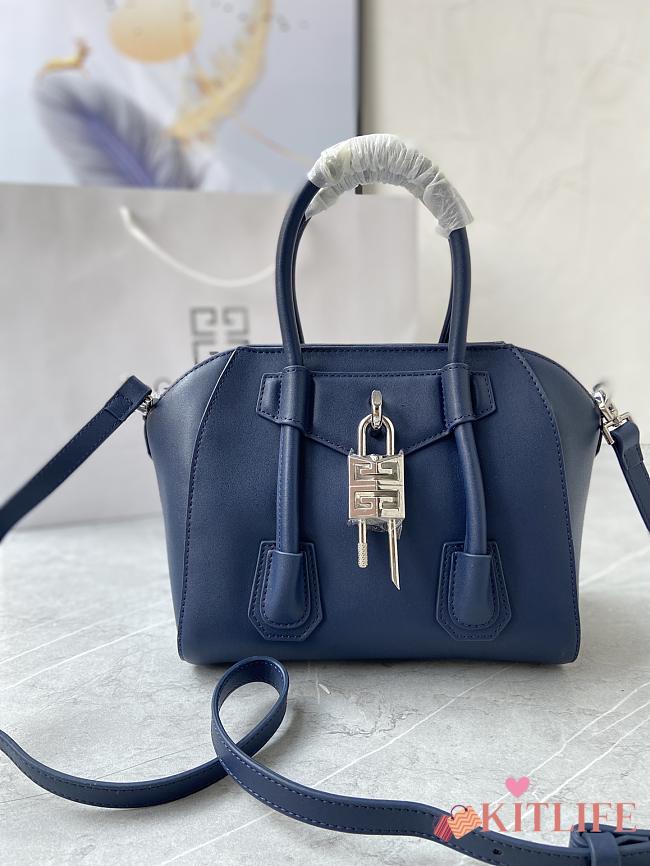 	 Kitlife Givenchy Antigona Lock mini blue leather top handle bag - 23*27*13cm - 1