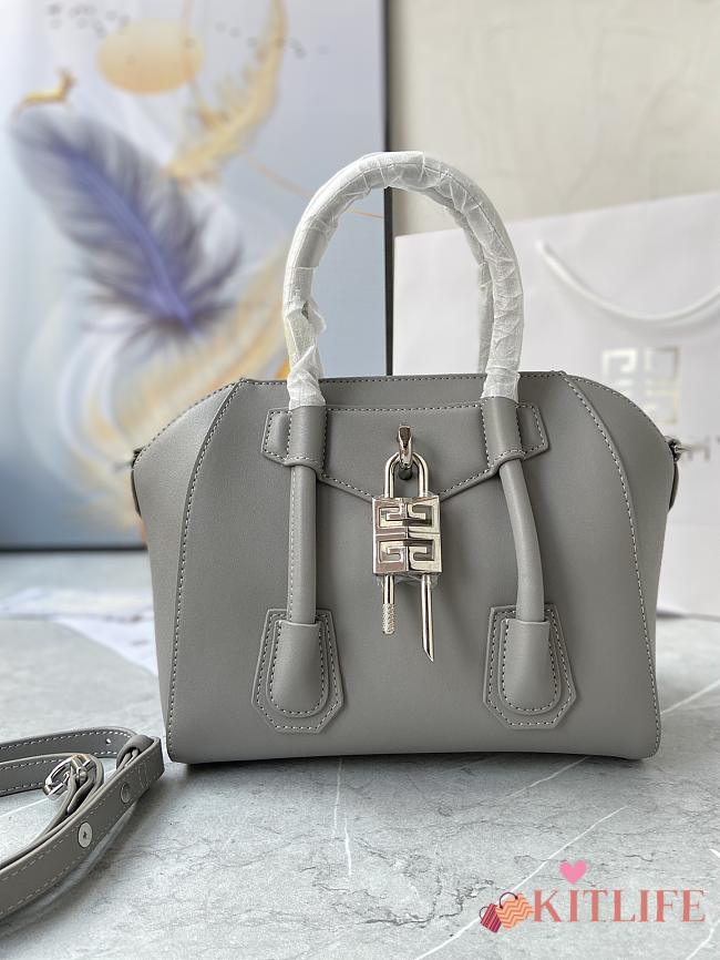 	 Kitlife Givenchy Antigona Lock mini grey leather top handle bag - 23*27*13cm - 1