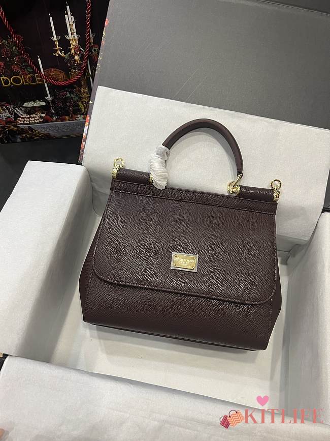 	 Kitlife Dolce & Gabbana Medium Sicily Tote Dark Brown Leather Tote Bag - 25×20×12cm - 1