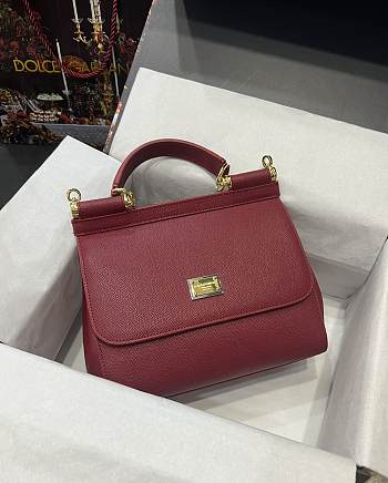 	 Kitlife Dolce & Gabbana Medium Sicily Tote Burgundy Leather Tote Bag - 25×20×12cm