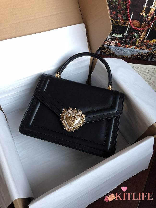 Kitlife Dolce & Gabbana Devotion Black Leather Bag - 24x17x9cm - 1