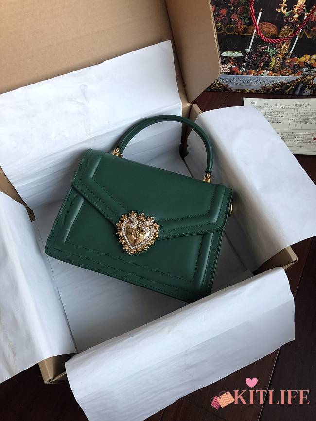 	 Kitlife Dolce & Gabbana Devotion Green Leather Bag - 24x17x9cm - 1