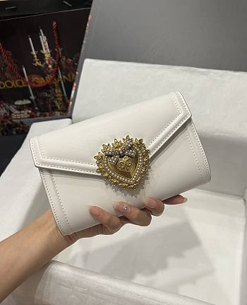 Kitlife Dolce & Gabbana Devotion Small White Leather Shoulder Bag - 11.5*18.5*3.5cm