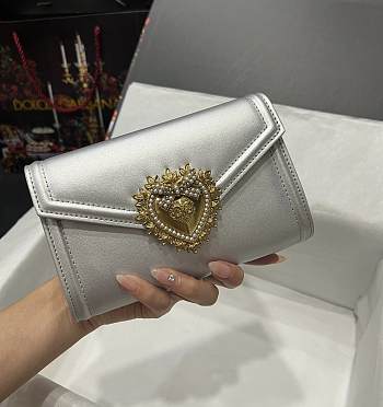 	 Kitlife Dolce & Gabbana Devotion Small Silver Leather Shoulder Bag - 11.5*18.5*3.5cm