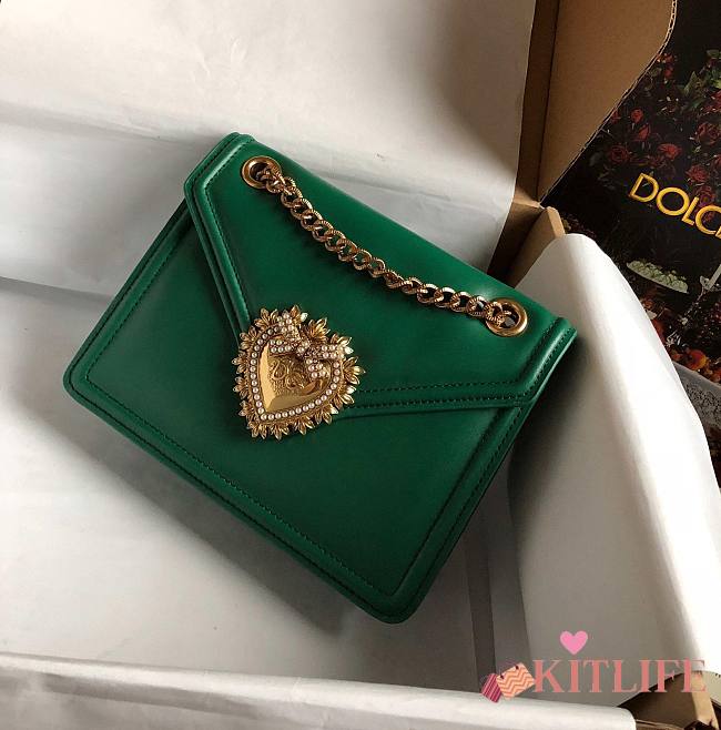 Kitlife Dolce & Gabbana Devotion Leather Bag Green - 20.5x15.5x4.5cm - 1