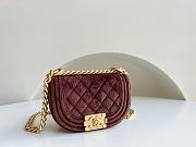 	 Kitlife Chanel SMALL BOY CHANEL MESSENGER BAG Velvet & Gold Metal Burgundy - 15x9.5x4.5cm - 1