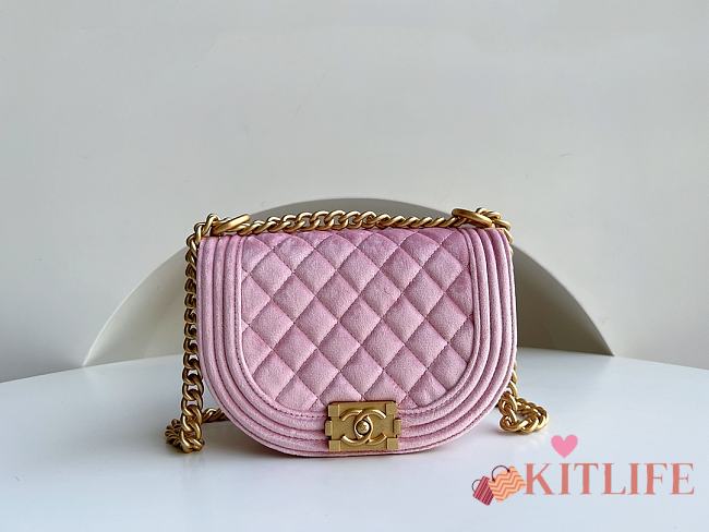 	 Kitlife Chanel BOY CHANEL MESSENGER BAG Velvet & Gold Metal Pink - 12.5x18x6cm - 1