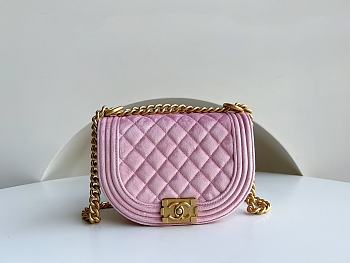 	 Kitlife Chanel BOY CHANEL MESSENGER BAG Velvet & Gold Metal Pink - 12.5x18x6cm