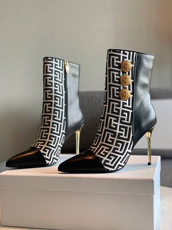 	 Kitlife Balmain Black Roni Monogram Jacquard Ankle Boots