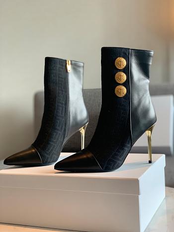 	 Kitlife Balmain All Black Roni Monogram Jacquard Ankle Boots