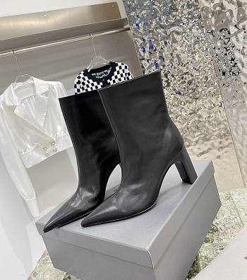 Kitlife Balenciaga LEATHER HIGH-HEEL ANKLE BOOTS WITH WIDE LEG