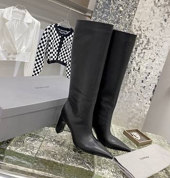 	 Kitlife Balenciaga LEATHER HIGH-HEEL ANKLE LONG BOOTS WITH WIDE LEG