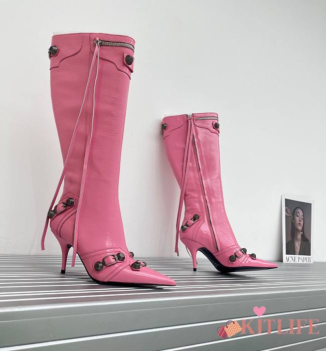 KITLIFE BALENCIAGA CAGOLE 90MM LONG BOOTS IN PINK - 1