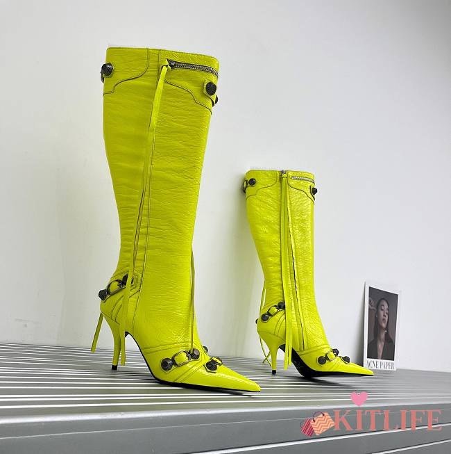 	 KITLIFE BALENCIAGA CAGOLE 90MM LONG BOOTS IN NEO YELLOW - 1