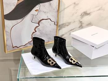 Kitlife Balenciaga Black BB Patent Leather Ankle Boots 