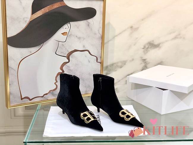 Kitlife Balenciaga Black BB Velvet Leather Ankle Boots - 1