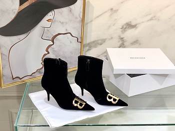 	 Kitlife Balenciaga Black BB Velvet Leather Ankle Long Boots