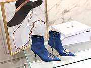 	 Kitlife Balenciaga Black BB Denim Leather Ankle Long Boots (Blue,Black) - 1