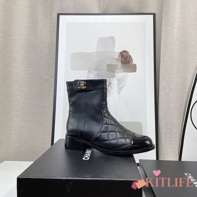 Kitlife Chanel Flat Back Ankle Boots Black Leather  - 1