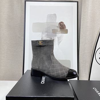 	 Kitlife Chanel Flat Back Ankle Boots Black/Grey Velvet Leather