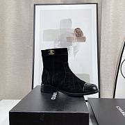 	 Kitlife Chanel Flat Back Ankle Boots Black/Grey Velvet Leather - 2