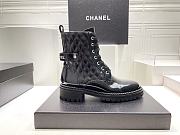 Kitlife Chanel Lace Up Combat Patent Leather Black Boots - 1