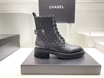 	 Kitlife Chanel Lace Up Combat Soft Leather Black Boots