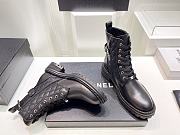 	 Kitlife Chanel Lace Up Combat Soft Leather Black Boots - 5