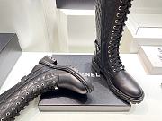 Kitlife Chanel Lace Up Combat Soft Leather Black Long Boots - 3