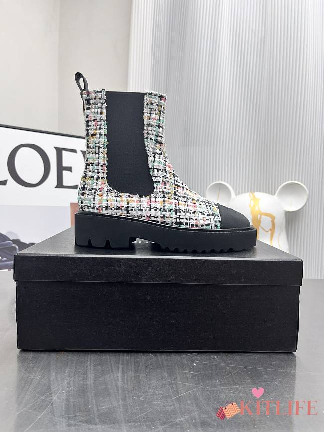 Kitlife Chanel Chelsea Tweed Black Leather Boots  - 1