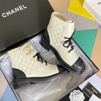 Kitlife Chanel Combat Boot Lambskin Calfskin Quilted Leather White