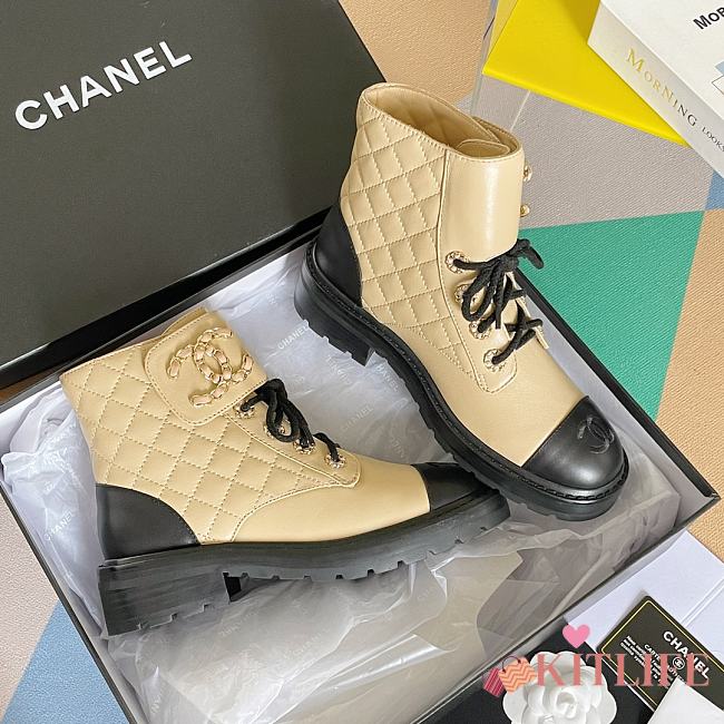 Kitlife Chanel Combat Boot Lambskin Calfskin Quilted Leather Beige - 1